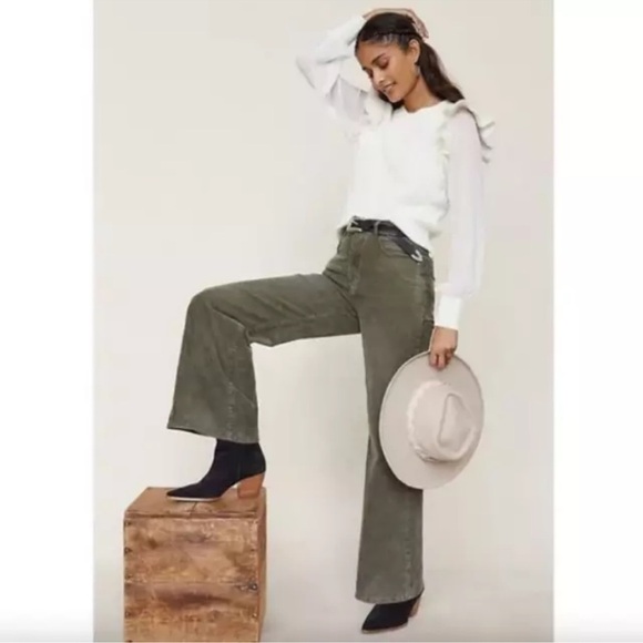 Pilcro Pants - Anthropologie Pilcro the Annie Wide-Leg Corduroy Pants Size 27 - Green Utility